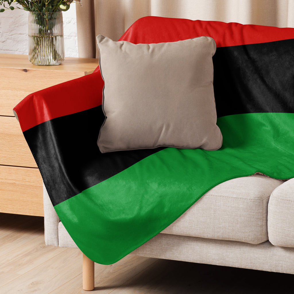 Red, Black, and Green Liberation Flag Sherpa Blanket, Luxury Cultural Sherpa Throw, Marcus Garvey flag, RBG - ERODA Lifestyles