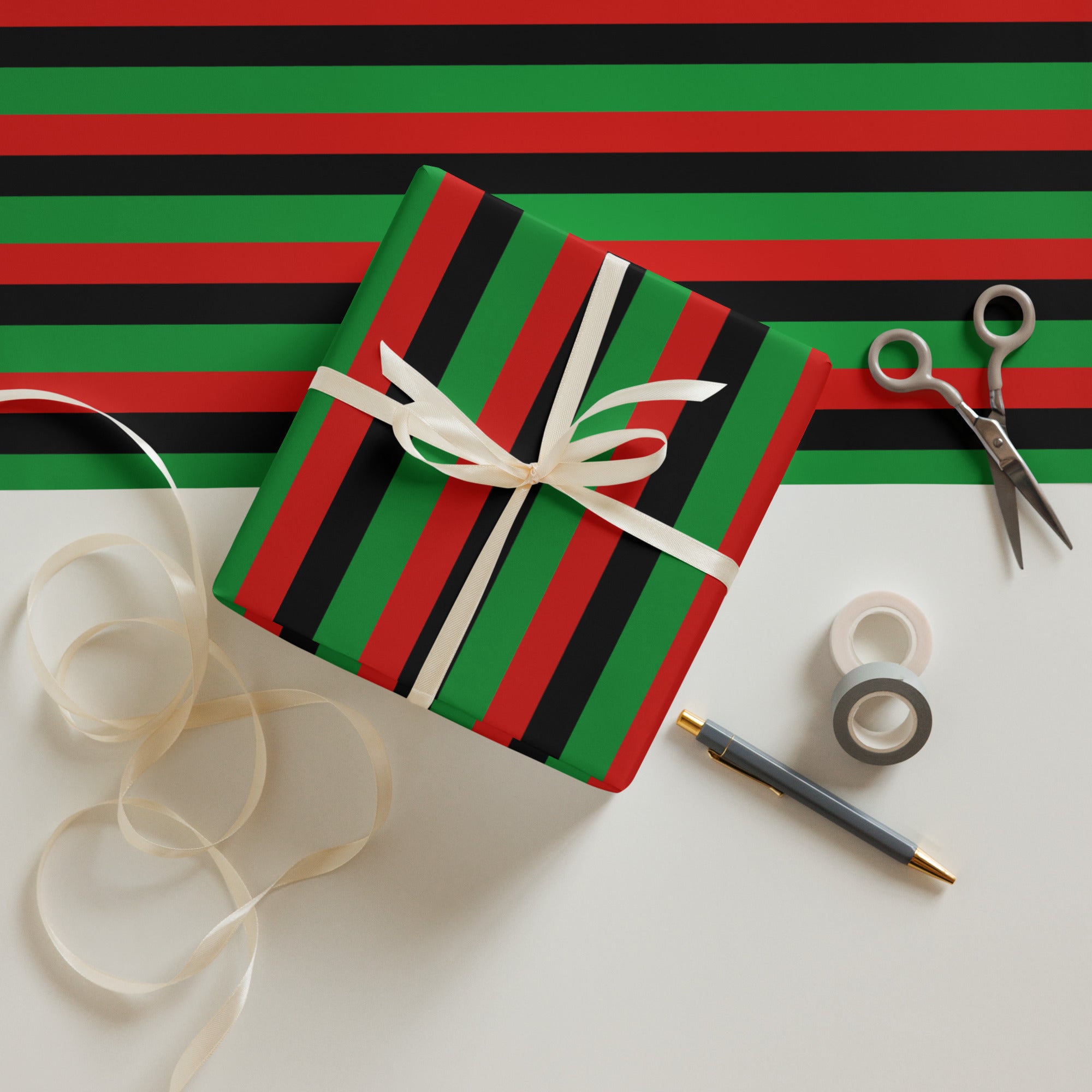 Red, Black, and Green Liberation Flag Wrapping Paper, RBG Wrapping Paper for Kwanzaa, Juneteenth Present, The Holidays - ERODA Lifestyles