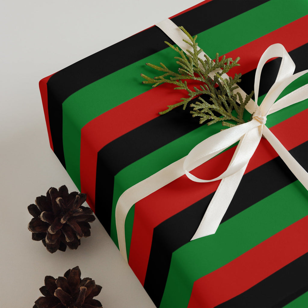 Red, Black, and Green Liberation Flag Wrapping Paper, RBG Wrapping Paper for Kwanzaa, Juneteenth Present, The Holidays - ERODA Lifestyles